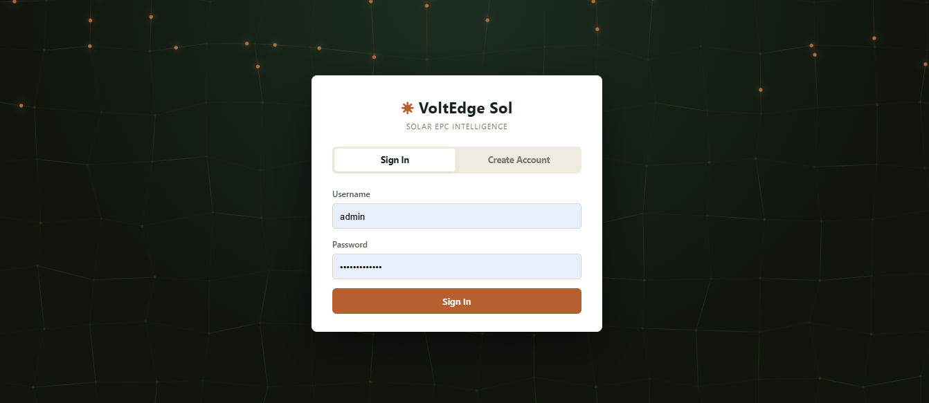 VoltEdge Sol dashboard